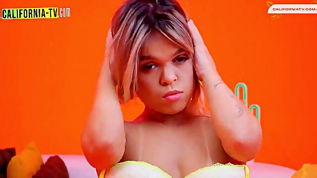 Naughty Brazilian Midget Lesbian Masturbates with Giant Dildo