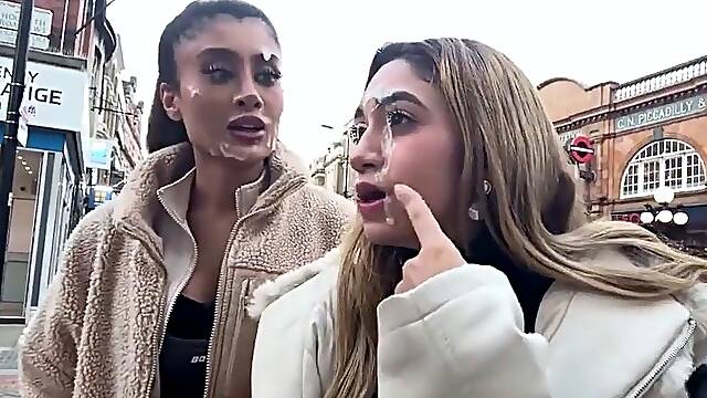 Filthy sluts walking in public with cum on their faces