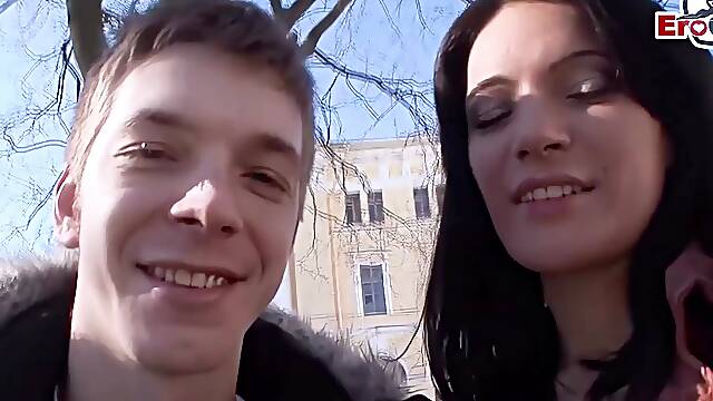 Russian babes share big dick in FFM with skinny babe