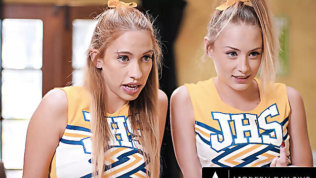 Teen cheerleaders swap big load from coach in intense anal and vaginal fuck