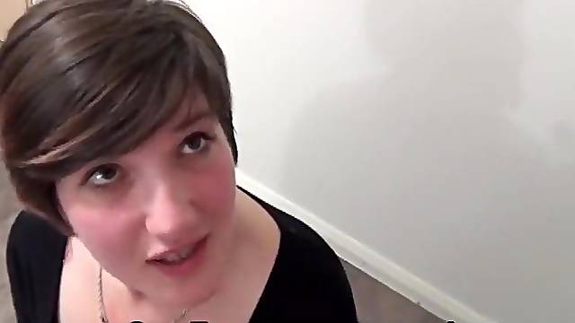 Teen tabby nervously takes facial cumshots